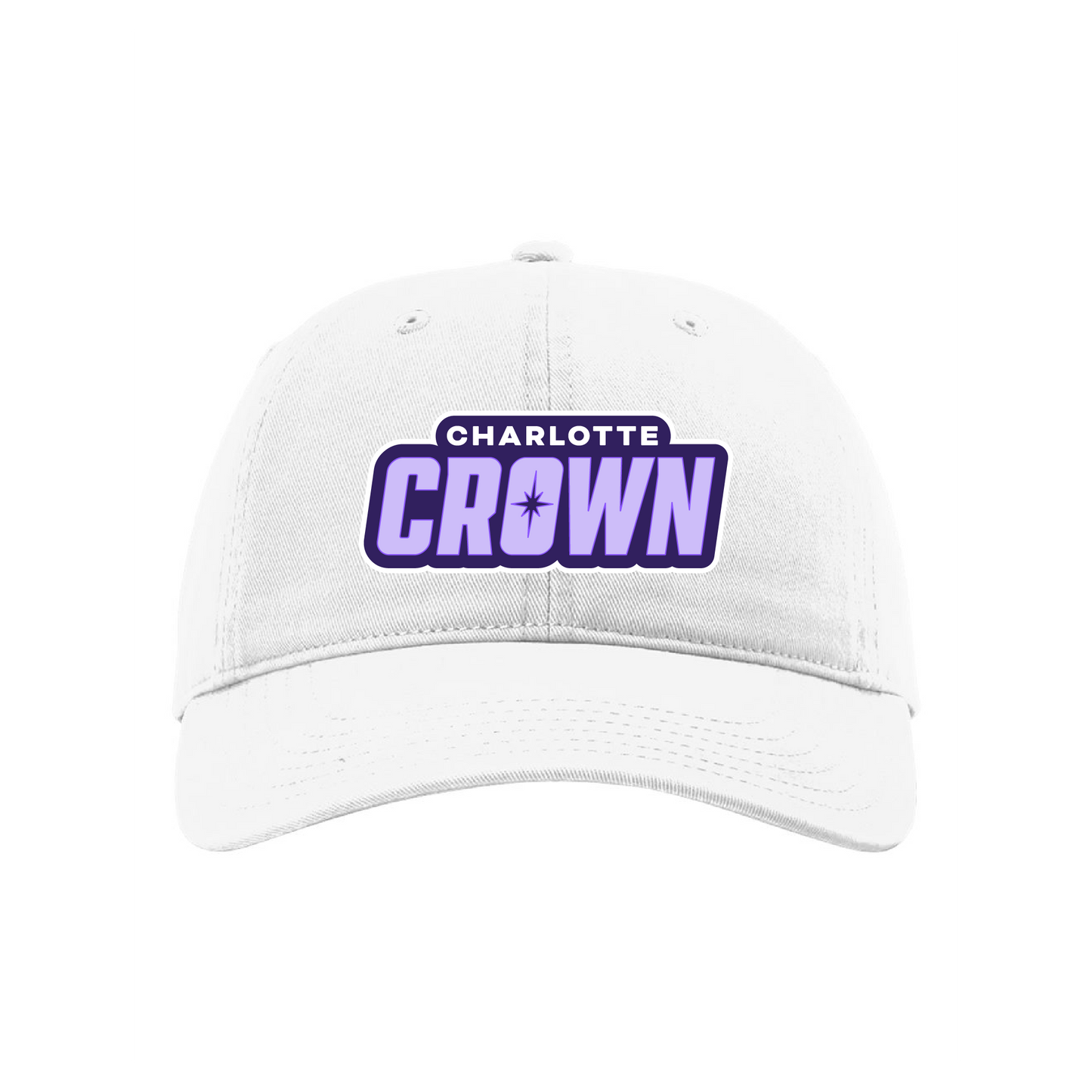 Charlotte Crown White Relaxed Unstructured Wordmark Hat