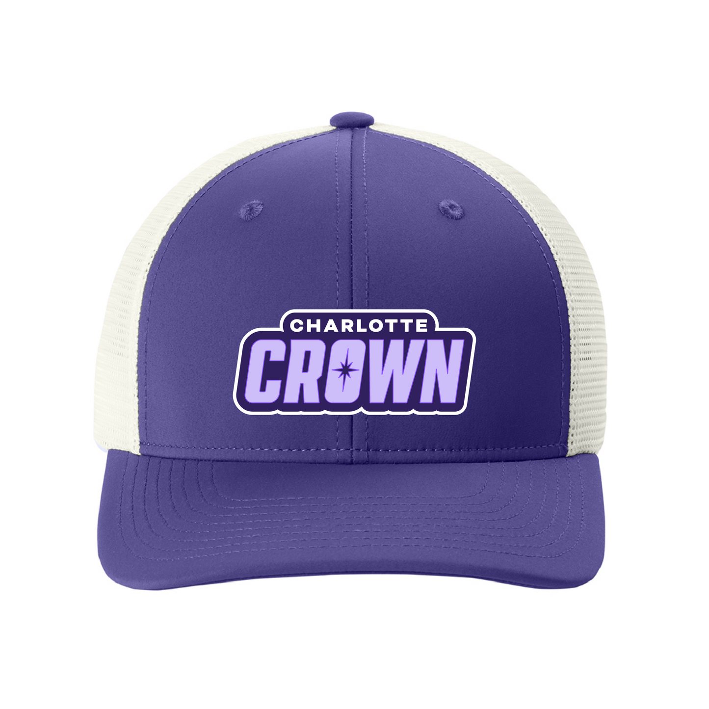 Charlotte Crown Purple/White Trucker Wordmark Hat