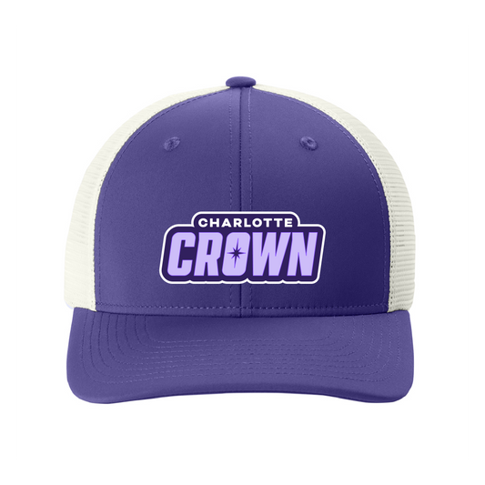 Charlotte Crown Purple/White Trucker Wordmark Hat